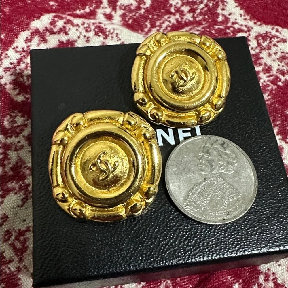 Chanel Gold-Tone Button Earrings